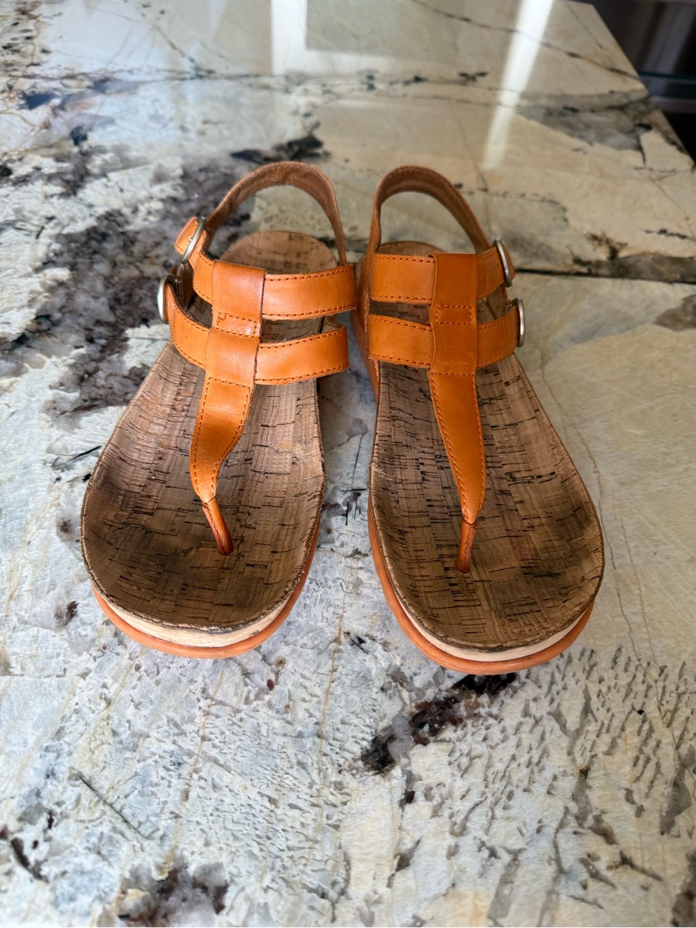 Born - Orange Leather & Cork Sandals - Size 9